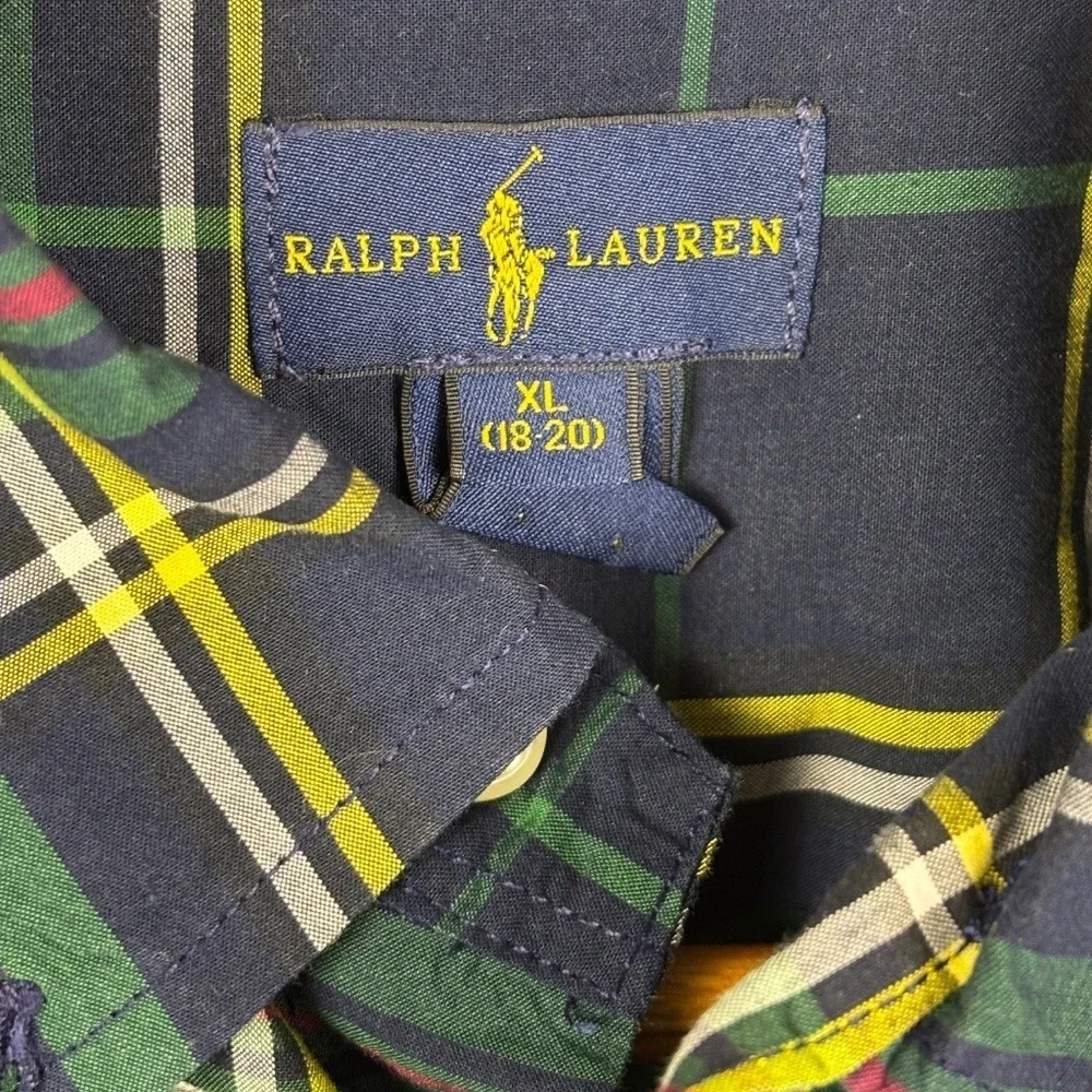 Ralph Lauren Boys Long sleeve Button Up Shirt Sz XL (18-20) Preppy Classic Navy
